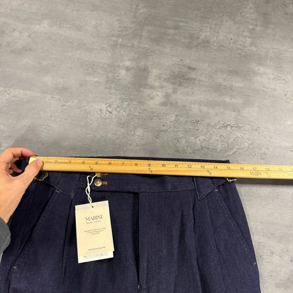 Marini Gurkha Pant Trousers Mens 31 Pleated Side Tab Indigo Denim Cuffed NEW